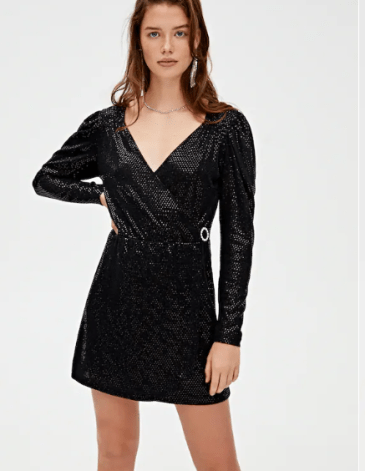 Robe paillettes portefeuille manches ballon P&B 35,99€